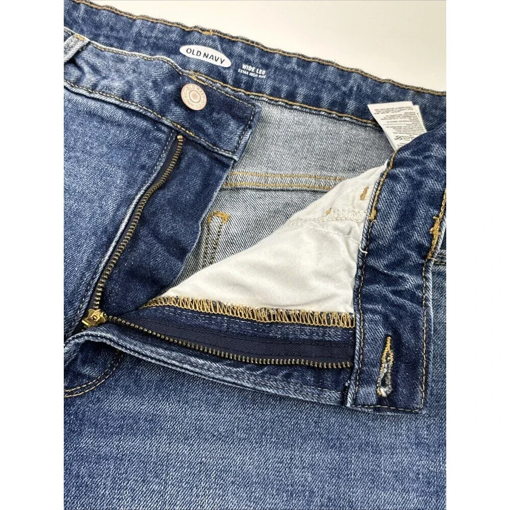 Old Navy Wide Leg Extra High Rise Jeans Denim Relaxed Zip Button 580116 Women 16